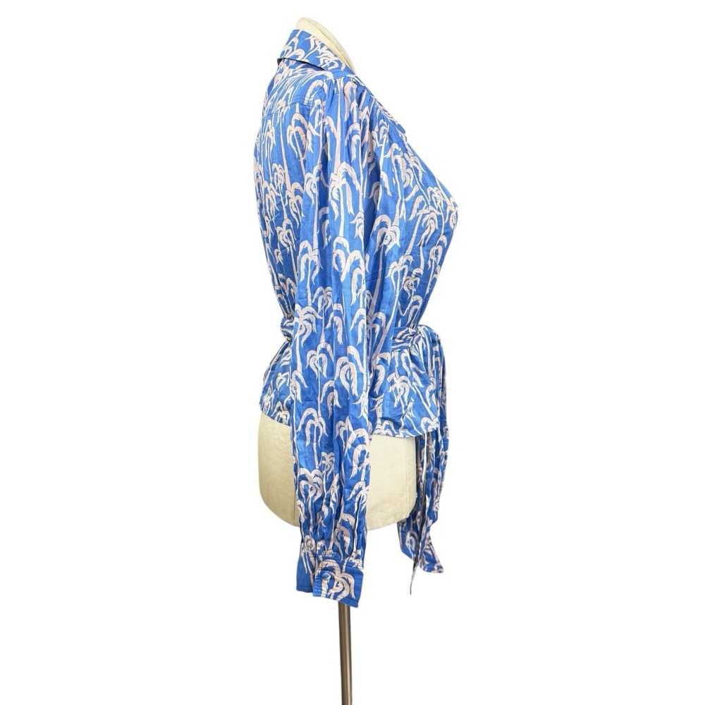 Women's M Scotch &‎ Soda Blue Tropical Print Wrap Blouse - Picture 3 of 10